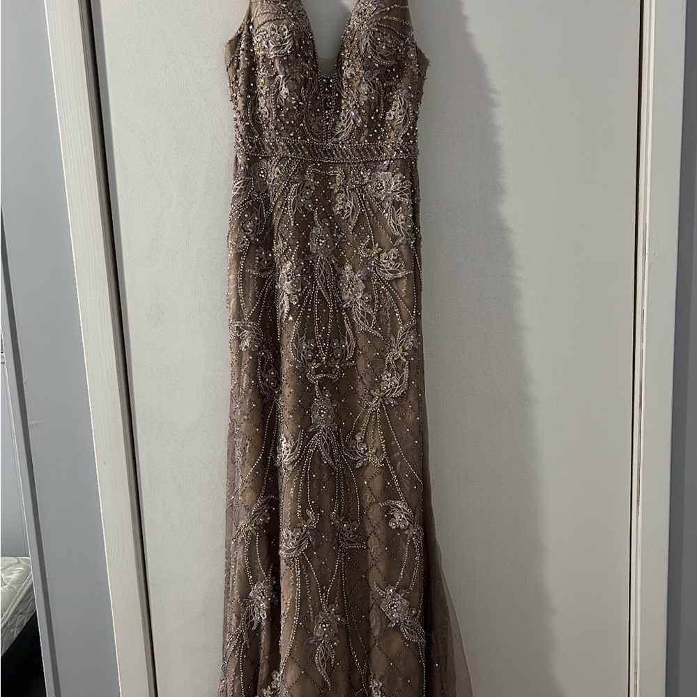Embellished Maxi Dress in Taupe